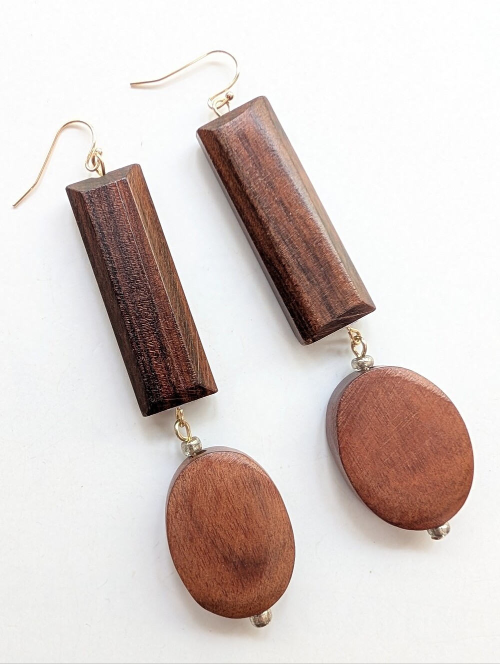 Vintage Mid Century Mod Wooden Beaded Long Dangle Boho Hippie Earrings
